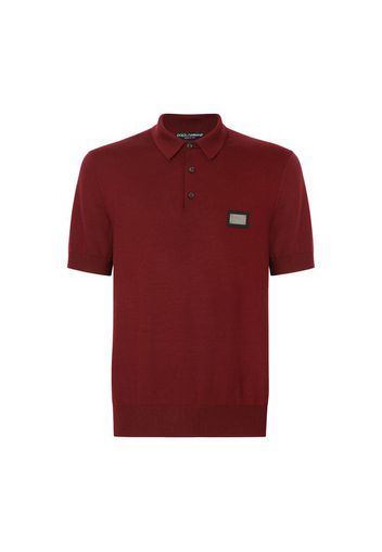 Wool polo-shirt with branded tag