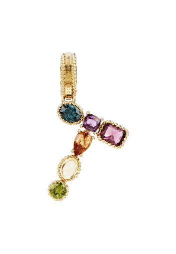 Rainbow alphabet T 18 kt yellow gold charm with multicolor fine gems