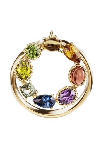 Rainbow alphabet O ring in yellow gold with multicolor fine gems