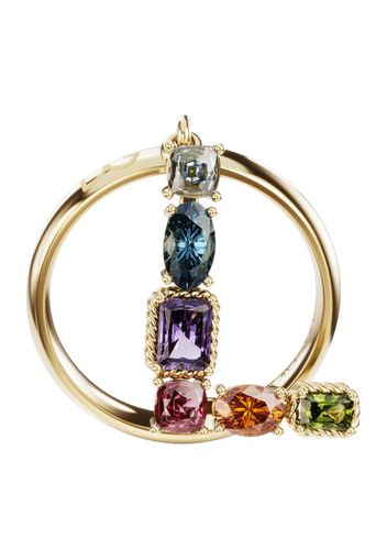 Rainbow alphabet L ring in yellow gold with multicolor fine gems