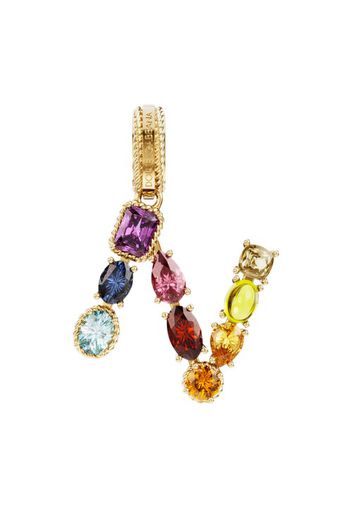 Rainbow alphabet N 18 kt yellow gold charm with multicolor fine gems