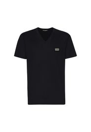 Cotton V-neck T-shirt with branded tag