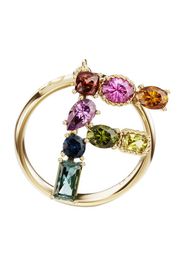 Rainbow alphabet F ring in yellow gold with multicolor fine gems