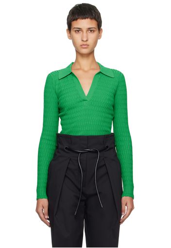 3.1 Phillip Lim Green Honeycomb Stitch Polo