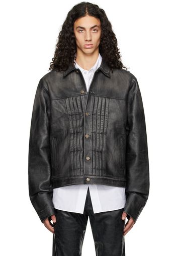 424 Black Trucker Leather Jacket