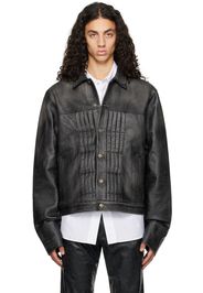 424 Black Trucker Leather Jacket