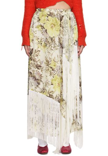 Acne Studios Beige Flower Print Fringe Maxi Skirt