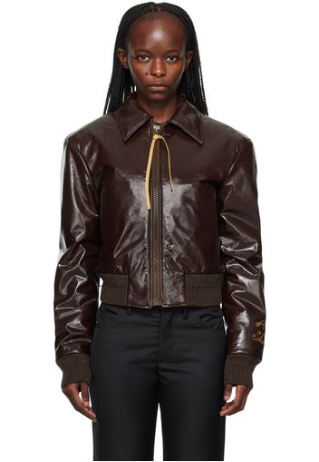 Acne Studios Burgundy Crinkled Leather Bomber Jacket