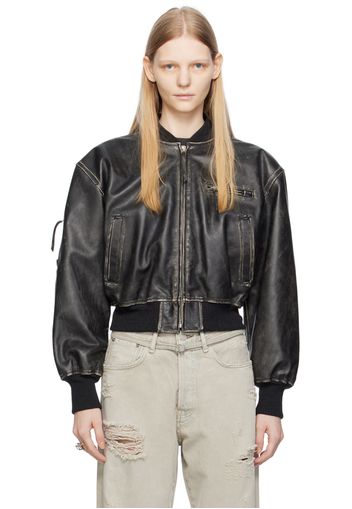 Acne Studios Black Distressed Leather Bomber Jacket