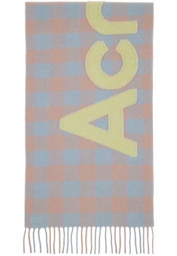 Acne Studios Blue & Pink Check Logo Scarf