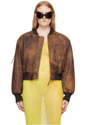 Acne Studios Brown Cropped Leather Bomber Jacket