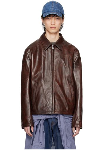 Acne Studios Brown Zipper Leather Jacket