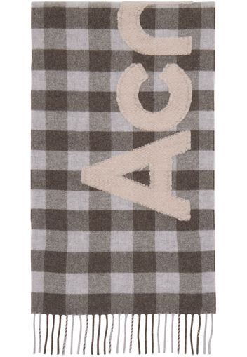 Acne Studios Brown & Gray Check Logo Scarf