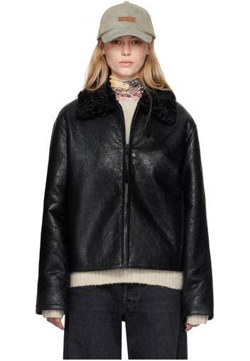 Acne Studios Black Crackled Shearling Leather Jacket