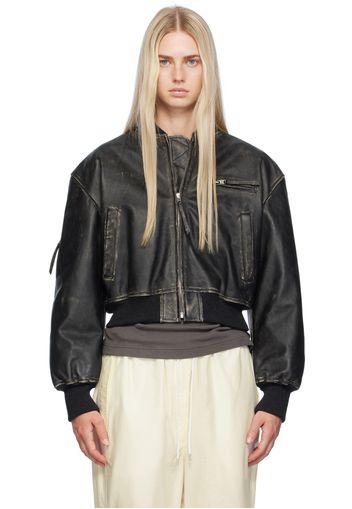 Acne Studios Black Distressed Leather Bomber Jacket