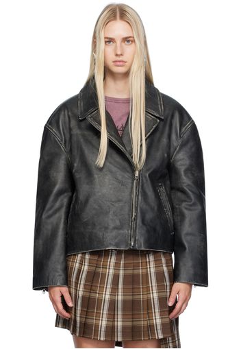 Acne Studios Black Distressed Leather Jacket