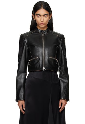 Acne Studios Black Quilted Shoulders Leather Biker Jacket