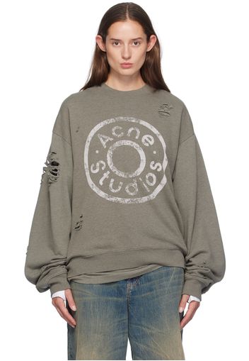 Acne Studios Gray Distressed Printed-Logo Sweatshirt