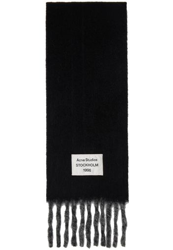 Acne Studios Black & Gray Logo Label Fringed Scarf