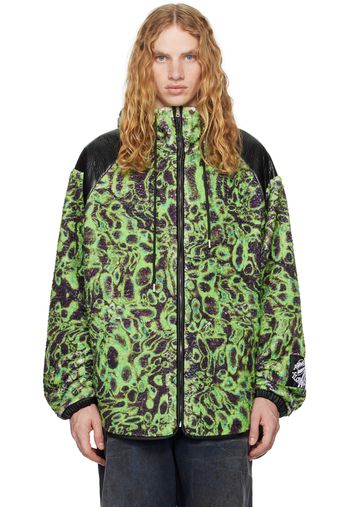 Acne Studios Green & Black Printed Fleece Hooded Jacket