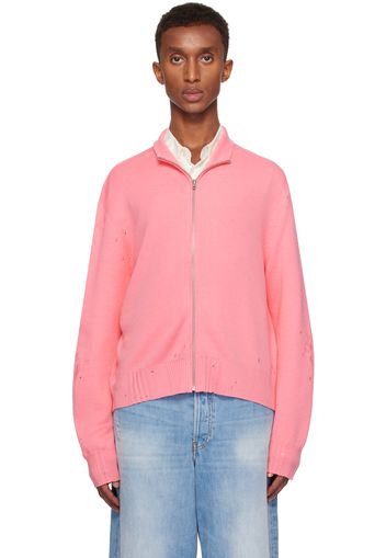 Acne Studios Pink Distressed Zip Cardigan