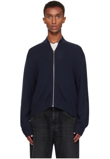 Acne Studios Navy Distressed Zip Cardigan