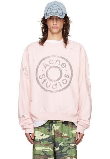 Acne Studios Pink Logo Print Distressed Sweatshirt