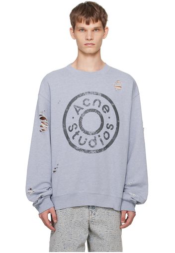 Acne Studios Blue Distressed Printed-Logo Sweatshirt