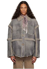 Acne Studios Gray Paneled Shearling Jacket