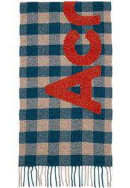 Acne Studios Blue & Beige Check Logo Scarf