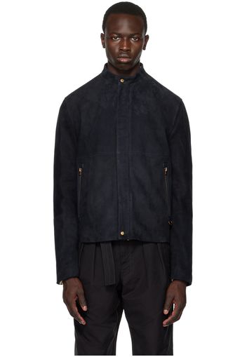 Agnona Navy Zip Leather Jacket