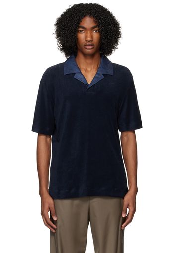 Agnona Navy Open Spread Collar Polo