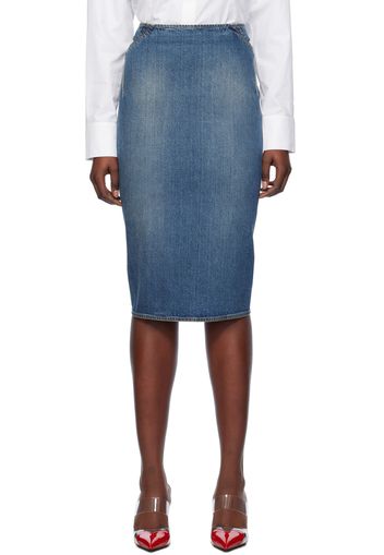 ALAÏA Blue Pencil Denim Midi Skirt