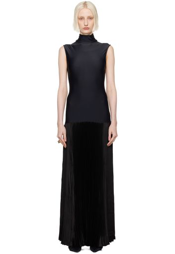 ALAINPAUL Black Plissee Maxi Dress