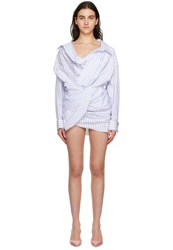 Alexander Wang White & Blue Twisted Cowl Mini Dress