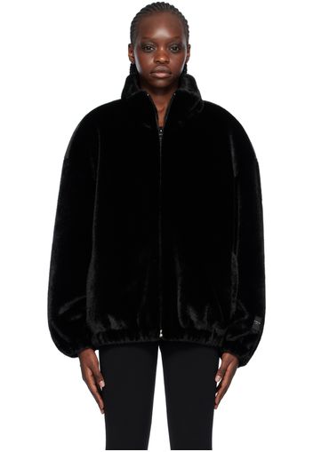 Alexander Wang Black Logo Plaque Faux-Fur Track Jacket