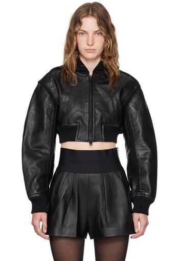 Alexander Wang Black Crocheted Leather Bomber Jacket