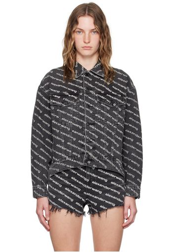 Alexander Wang Black Printed Falling Back Logo Denim Jacket