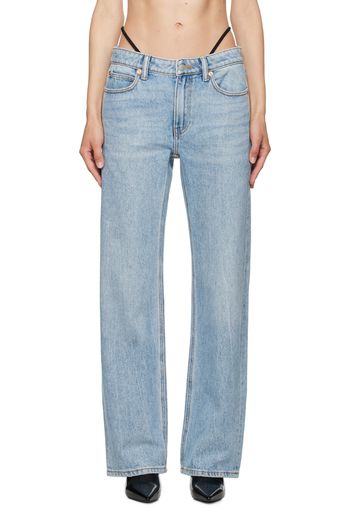 Alexander Wang Blue Mid-Rise Pre-Styled Logo Thong Jeans