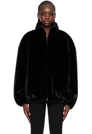 Alexander Wang Black Logo Plaque Faux-Fur Track Jacket