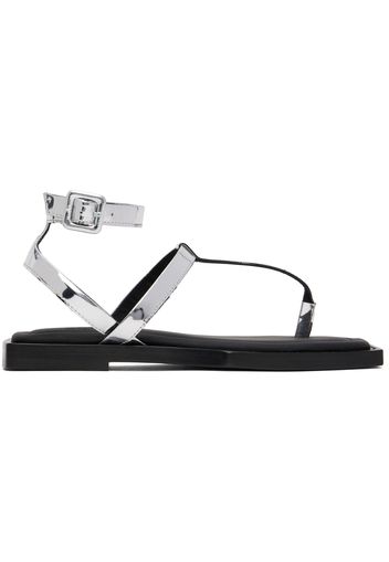AMI Alexandre Mattiussi Silver Patent Flat Sandals