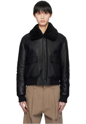 AMI Alexandre Mattiussi Black Padded Leather Bomber Jacket