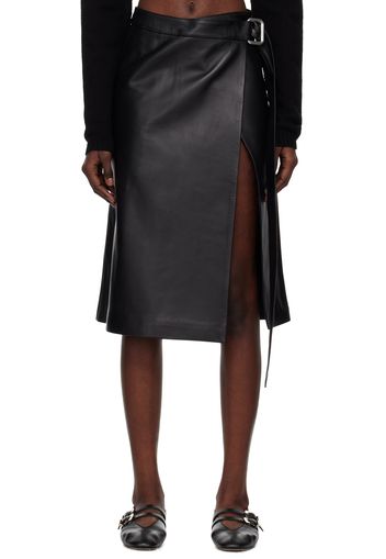 AMI Paris Black Wrap Leather Midi Skirt