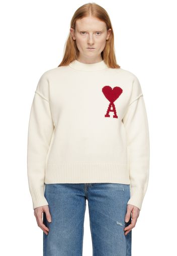 AMI Paris Off-White Red Ami de Cœur Sweater