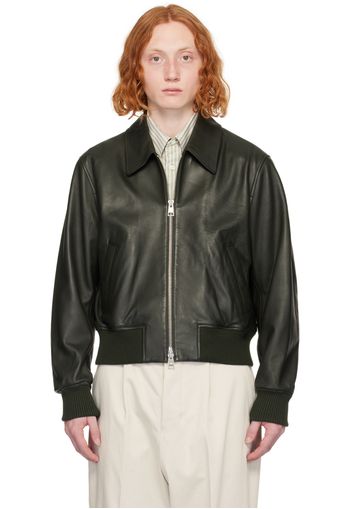 AMI Paris Green Zipped Leather Jacket