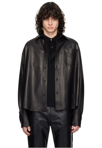 AMI Paris Black Embossed Leather Jacket