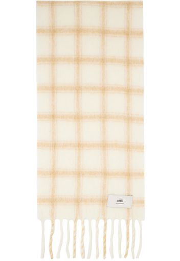 AMI Paris Off-White & Beige Checkered Label Scarf