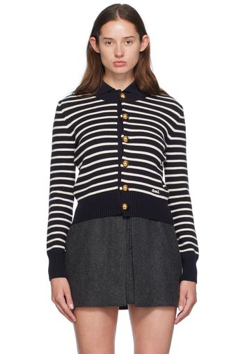 AMI Paris Navy & White Striped Cardigan