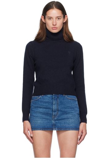 AMI Paris Navy Cashmere Ami de Cœur Turtleneck