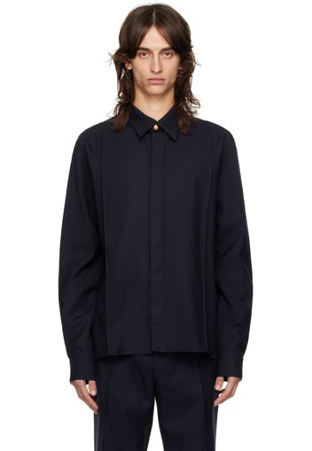 AMI Paris Navy Pintuck Shirt